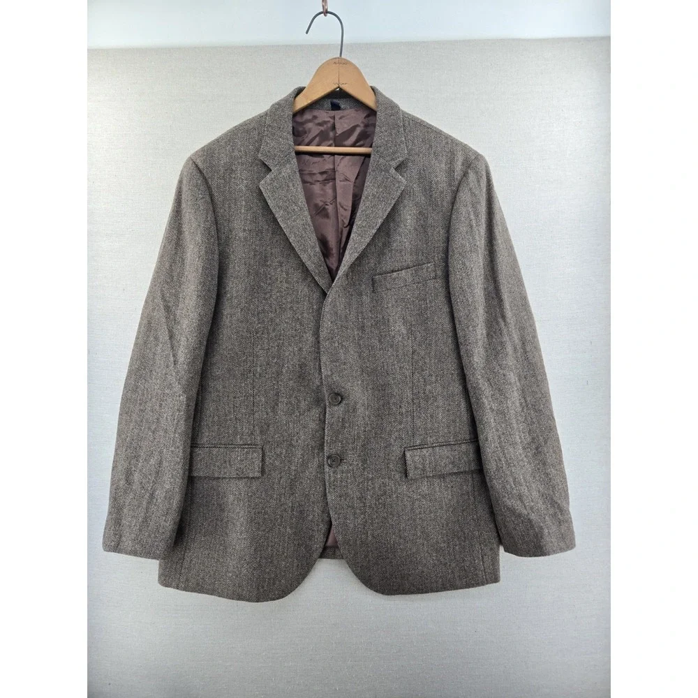 NWT J Crew Mens Brown Herringbone Wool Tweed Blazer Sport Coat 46R Style 03790